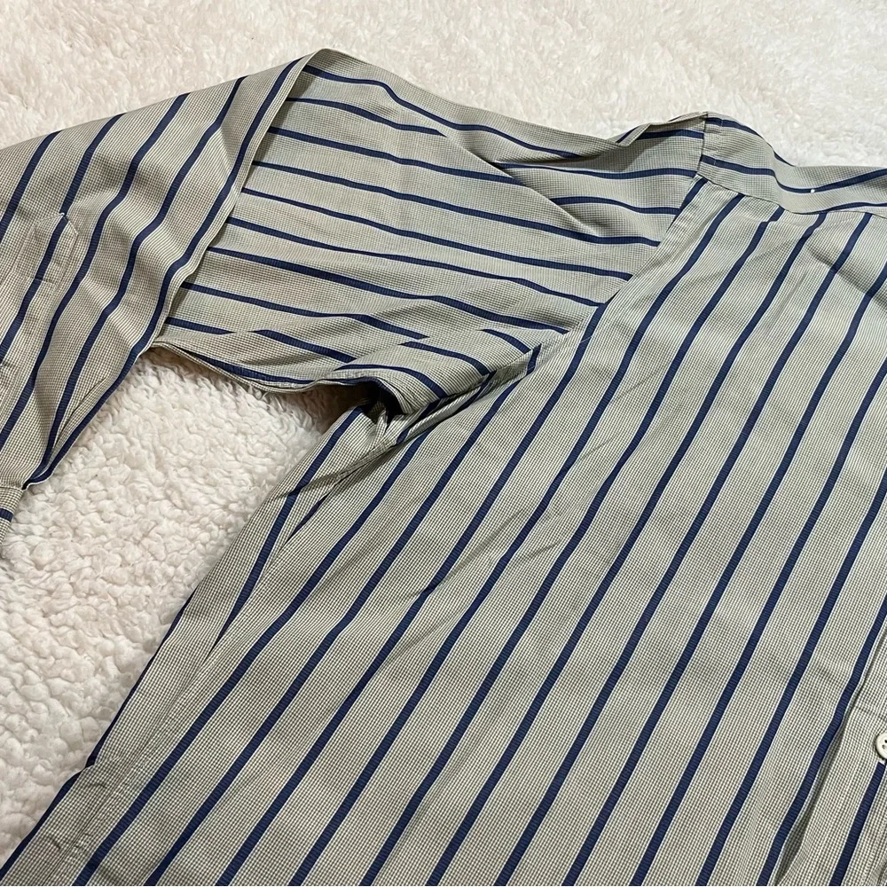 Men's Striped Shirt - Blue and Tan (small check)| 15R Size - Picture 2 of 10